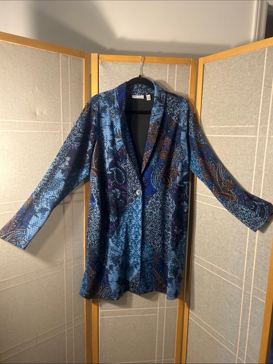 Susan Graver Jackets & Blazers - Susan Graver Blue Patchwork-Print Longline Blazer